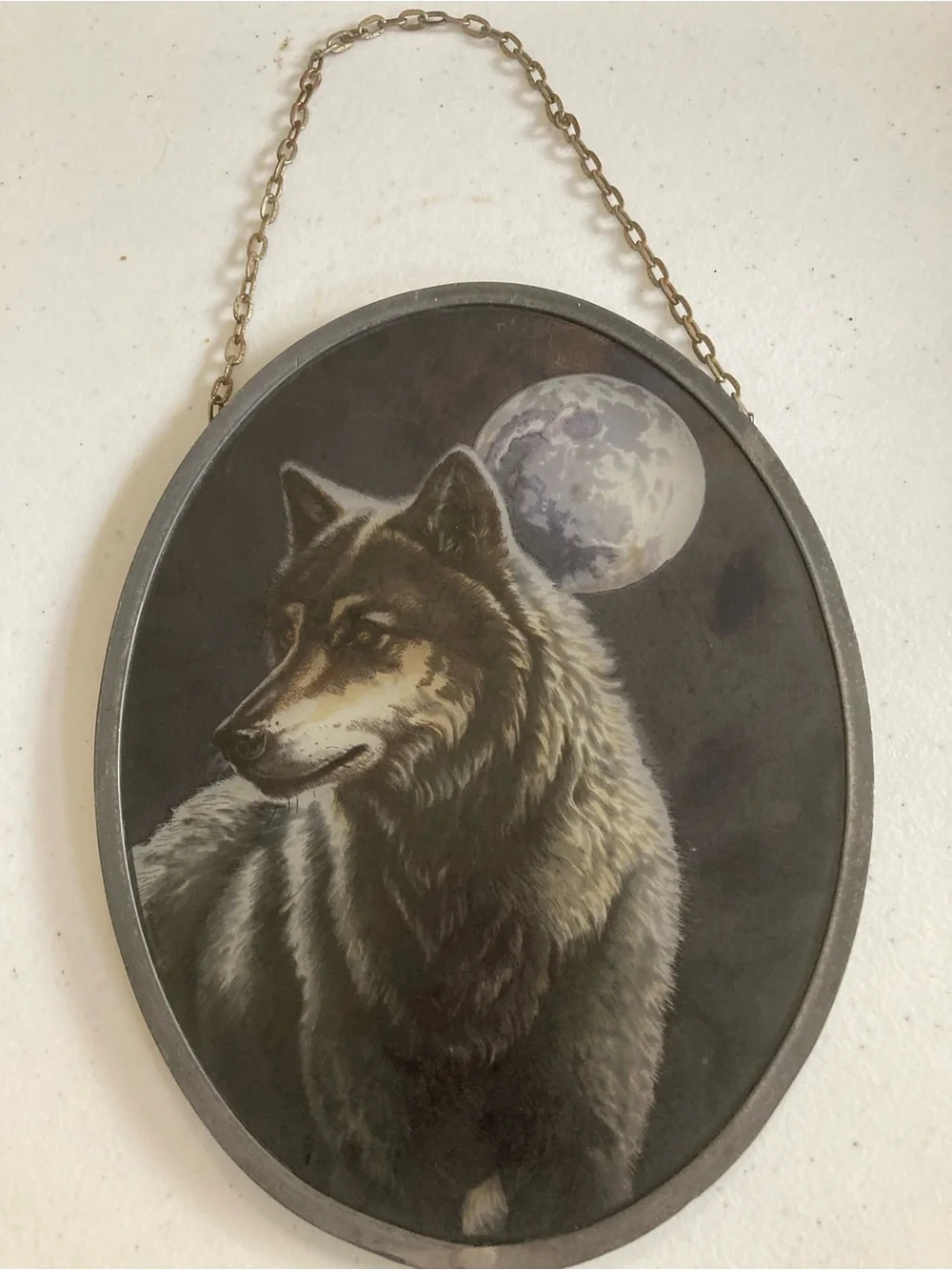 Gray Wolf Moon Oval Sun Catcher Wall Plaque - Unbranded